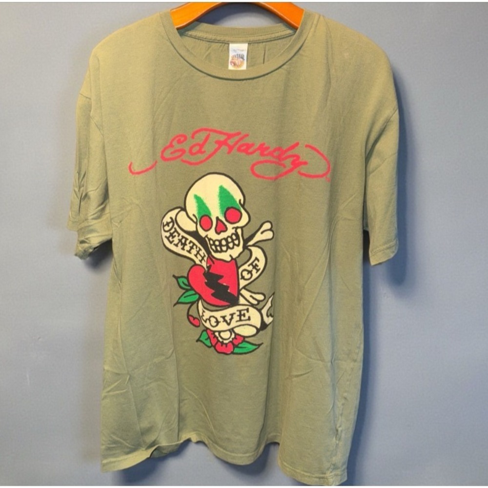 Vintage Ed Hardy T Shirt Men's 2XL Rose Cross Bones Skull
